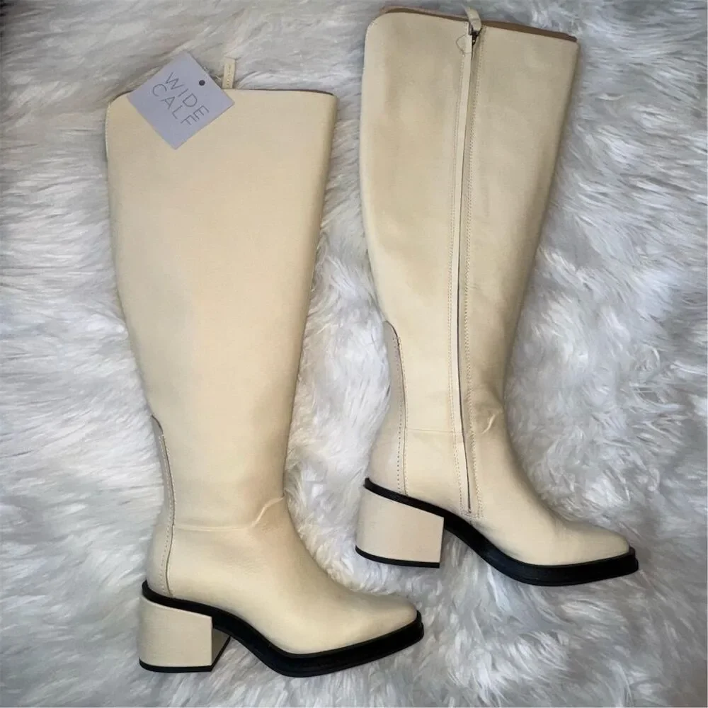 Franco Sarto Women's Dorica Wide Calf Ivory‎ Over the Knee Riding Boots Size 7.5